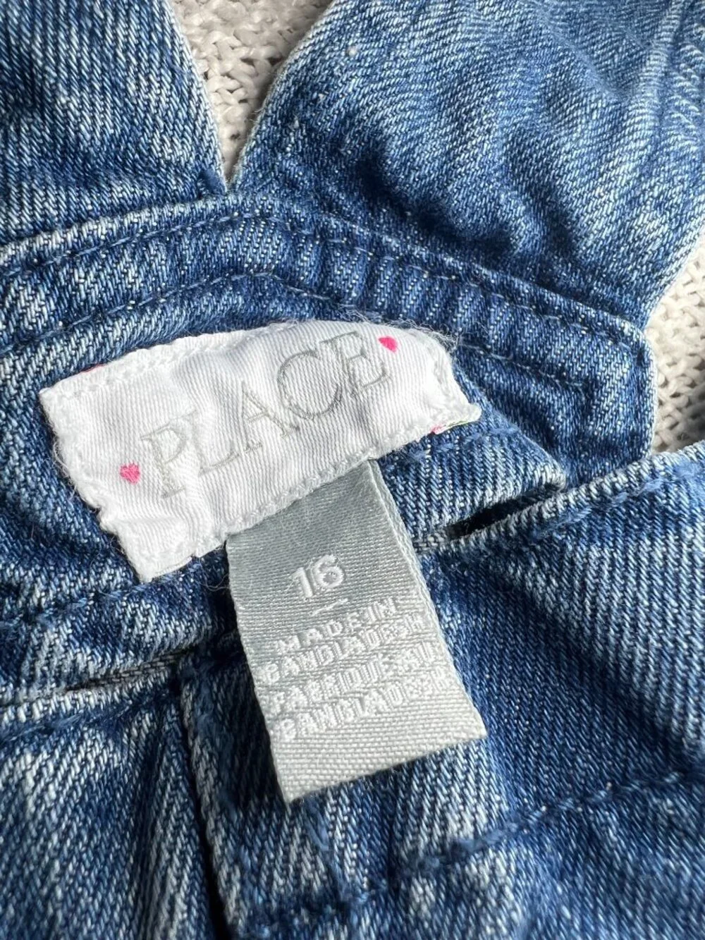 Children's Place Girls Denim Short Overalls Distressed Jean Shortalls Size 16